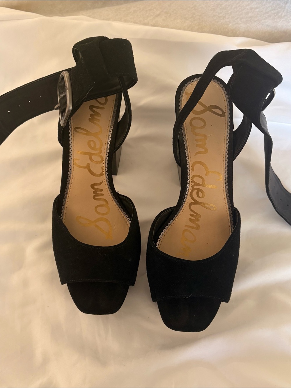 Sam Edelman Black Suede Ankle-Strap Block Heels